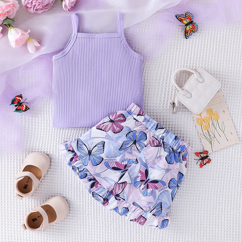 1-6 Years old Sleeveless Purple Vest Butterfly Short Pants Infant Fashion Clothing